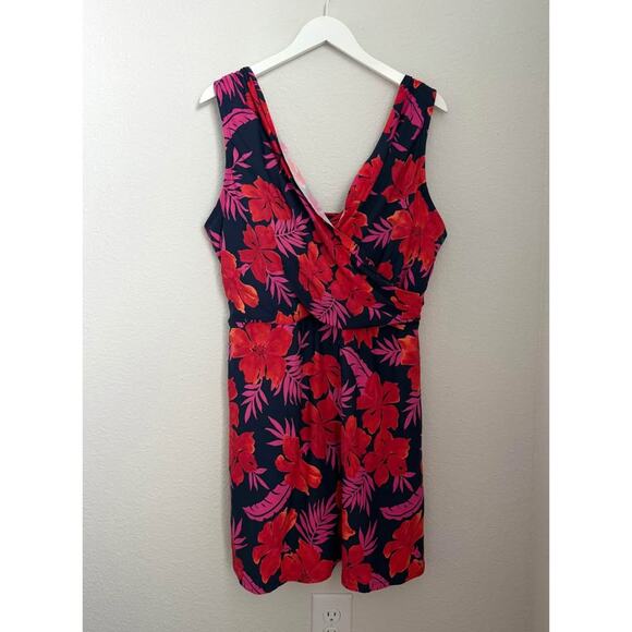 Land’s End Women’s Modest‎ Chlorine-Resistant Surplice Swim Dress Sz 18 - Picture 1 of 9